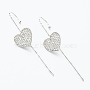 Brass Micro Pave Clear Cubic Zirconia Ear Wrap Crawler Hook Earrings, Heart, Platinum, 55x14mm, Pin: 1mm(EJEW-H125-06P)