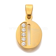 Ion Plating(IP) 304 Stainless Steel Rhinestone Pendants, Letter O, 17~19x10.5~18x2mm, Hole: 6.5x3.5mm(STAS-U035-01G-O)