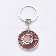 Natural 
Red Jasper Keychain, with Brass Finding, Flat Round with Sun & Moon, 64mm(KEYC-G043-B09)