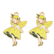 Rack Plating Alloy Enamel Pendants, Golden, Angel Charm, Yellow, 30x20x1.5mm, Hole: 1.8mm(FIND-A040-08C-01G)