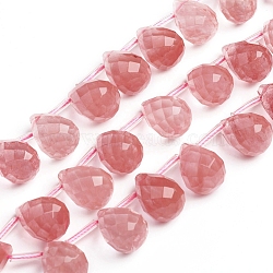 Cherry Quartz Glass Beads Strands, Top Drilled Beads, Teardrop, Faceted, 15.6~16.3x11~11.8mm, Hole: 0.7mm, about 24 pcs/strand, 14.37 inch(36.5cm)(G-J360-04-A)