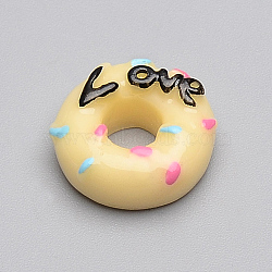 Resin Cabochons, Donut with Word Love, Yellow, 14x5mm(X-CRES-T005-82G)