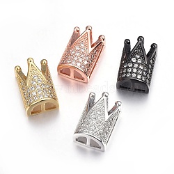 Brass Micro Pave Cubic Zirconia Slide Charms, Long-Lasting Plated, Cadmium Free & Nickel Free & Lead Free, Crown, Clear, Mixed Color, 13x8.5x7mm, Hole: 1.5x10.5mm(ZIRC-G147-33-NR)
