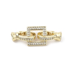 Brass Micro Pave Clear Cubic Zirconia Fold Over Clasps, Square, Real 18K Gold Plated, 25mm(KK-U059-18G)