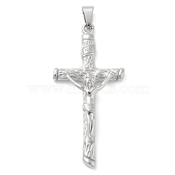 304 Stainless Steel Pendants, with 201 Stainless Steel Pendant Bails, Cross with Jesus, Platinum, 63x30x8mm, Hole: 9x5mm(STAS-D110-51P)