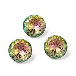 K9 Glass Rhinestone Pointed Back Cabochons, Random Color Back Plated, Faceted, Diamond, Flower Pattern, Vitrail Rose, 14x7mm(RGLA-P030-06A-001VR)