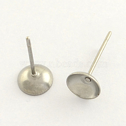 Tarnish Resistant 304 Stainless Steel Post Stud Earring Findings, Stainless Steel Color, 6mm, pin: 0.8mm(STAS-R063-50)