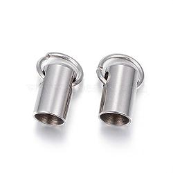 Tarnish Resistant 201 Stainless Steel Cord Ends, End Caps, Column, Stainless Steel Color, 12x7mm, Hole: 3mm, about 6mm inner diameter(STAS-E120-02-6mm)