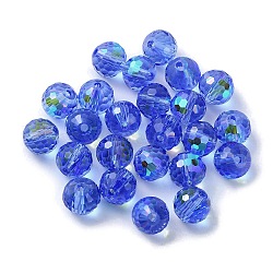 AB Color Plated Glass Beads, Faceted Round, Cornflower Blue, 8x7mm, Hole: 1.5mm(EGLA-P059-02A-AB14)