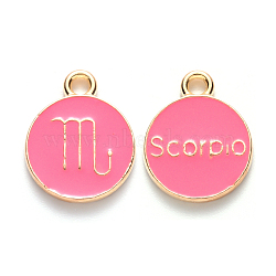 Alloy Enamel Pendants, Cadmium Free & Lead Free, Flat Round with Constellation, Light Gold, Cerise, Scorpio, 15x12x2mm, Hole: 1.5mm(ENAM-S124-01B-03L)