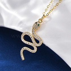 Brass Micro Pave Clear Cubic Zirconia Snake Pendant Necklaces, Real 18K Gold Plated, 17.52 inch(44.5cm), Pendant: 32x15.5mm(NJEW-S438-02F-G)