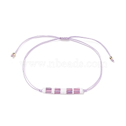 Glass Seed Link Bracelet, Morse Code Secret Message Lucky Gift for Women, Lilac, Link: 33.5x4.5x2mm, Inner Diameter: 3-1/4 inch(8.2cm)(BJEW-JB08894-02)