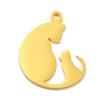 201 Stainless Steel Pendants, Cat Charms, Golden, 20.5x16.5x1mm, Hole: 1.5mm