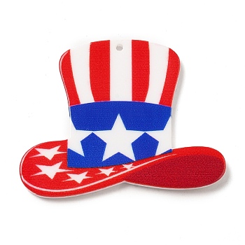 Independence Day Opaque Acrylic Pendants, Hat, 37x45x2mm, Hole: 1.6mm