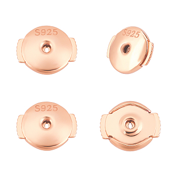 2Pairs Sterling Silver Ear Nuts, Earring Backs, Rose Gold, 6x7x1.5mm, Hole: 1.2mm, 2pairs