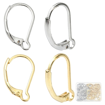 60Pcs 2 Colors 304 Stainless Steel Leverback Earring Findings, Real Gold Plated & Stainless Steel Color, 16.5x10x2mm, Pin: 1mm, 30pcs/color