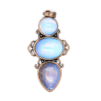 Retro Opalite Pendants, Bees Pendants, with Red Copper Metal Finding, 47x24mm