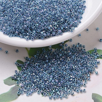 MIYUKI Delica Beads, Cylinder, Japanese Seed Beads, 11/0, (DB0058) Marine Blue Lined Crystal AB, 1.3x1.6mm, Hole: 0.8mm, about 2000pcs/10g