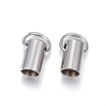 201 Stainless Steel Cord Ends, End Caps, Column, Stainless Steel Color, 12x7mm, Hole: 3mm, about 6mm inner diameter
