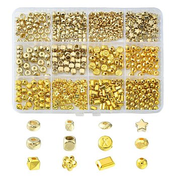 CCB Plastic Round Beads, Mixed Shapes, Golden, 5~7x3.5~7x2.5~5mm, Hole: 1~3.5mm, 585pcs/box