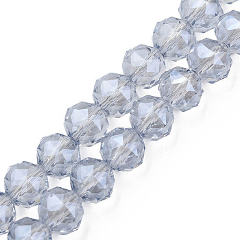 Electroplate Transparent Glass Bead Strands, Faceted, Round, Cornflower Blue, 10x8.5mm, Hole: 1.2mm, about 60pcs/strand, 20.47 inch(52cm)