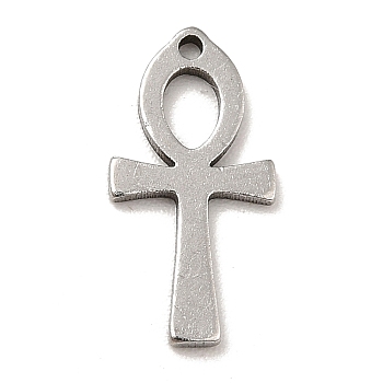 201 Stainless Steel Pendants, Ankh Cross Charms, Stainless Steel Color, 14x7x1mm, Hole: 0.8mm