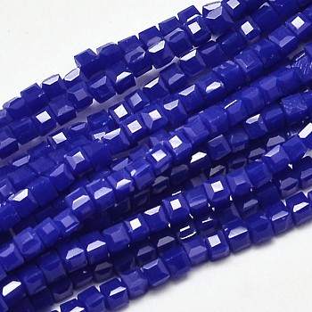 Faceted Cube Glass Beads Strands, Blue, 2x2x2mm, Hole: 0.5mm, about 200pcs/strand, 15.7 inch