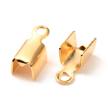 Brass Folding Crimp Ends, Fold Over Crimp Cord Ends, Long-Lasting Plated, Real 18K Gold Plated, 7.5x3.5x3mm, Hole: 1.2mm, Inner Diameter: 3mm