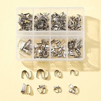 220Pcs 8 Style 304 Stainless Steel Snap on Bails, Stainless Steel Color, 5.5~11x3~8.5x2~5mm