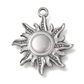 Anti-Tarnish 304 Stainless Steel Pendants, Sun Charm, Stainless Steel Color, 20.5x18x1.8mm, Hole: 1.6mm