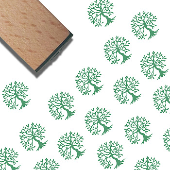 Square Wooden Stamps, with Rubber, for DIY Scrapbooking, Tree of Life, 40x15x15mm
