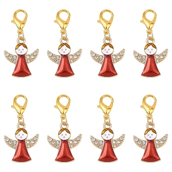 20Pcs Angel Alloy Enamel Pendant Decorations, with Alloy Lobster Claw Clasps, Red, 36mm