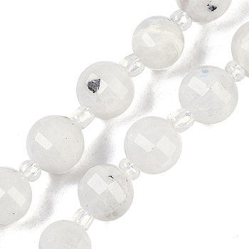 Natural Rainbow Moonstone Beads Strands, Faceted, Lantern, with Seed Beads, 8mm, Hole: 0.9mm, about 38~41pcs/strand, 15.31~15.51 inch''(38.9~39.4cm)