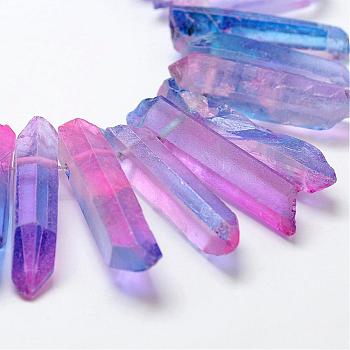 Electroplate Natural Quartz Crystal Beads Strands, Dyed, Faceted, Nuggets, Mauve, 23~47x8.5~9.5x8~10mm, Hole: 2mm, 15.7 inch(40cm)