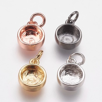 Brass Pendant Cabochon Settings, Plain Edge Bezel Cups, Flat Round, Mixed Color, Tray: 6mm, 11x8x3mm, Hole: 3mm