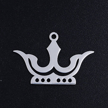 201 Stainless Steel Pendants, Crown, Stainless Steel Color, 16x24.5x1mm, Hole: 1.5mm