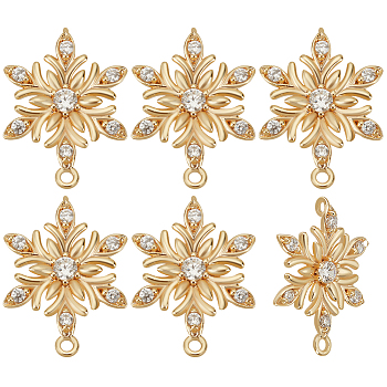 10Pcs Brass Micro Pave Clear Cubic Zirconia Connector Charms, Flower Links, Real 18K Gold Plated, 18x13x2mm, Hole: 0.9mm & 1.2mm