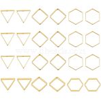 24Pcs 3 Style Brass Linking Ring, Hexagon & Rhombus & Triangle, Real 18K Gold Plated, 15~20x17~20x3~4mm, 8pcs/style(KK-FH0005-06)