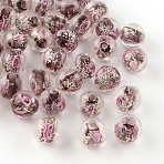 Handmade Luminous Inner Flower Lampwork Beads, Round, Old Rose, 8mm, Hole: 1mm(LAMP-R129-8mm-09)