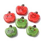 Handmade Porcelain Beads, Hand Painted Ceramic Beads, Apple with Smiling Face, Bright Glazed Porcelain, Mixed Color, 14.5x14.5x5.5mm, Hole: 2mm(PORC-B011-01)