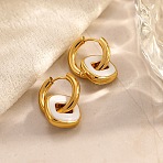 304 Stainless Steel Enamel Hoop Earrings, Square, Real 18K Gold Plated, White, 22x14mm(EJEW-P343-02G-01)