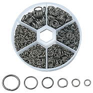 1 Box Iron Jump Rings Set, Mixed Sizes, Open Jump Rings, Round Ring, Gunmetal, 18~21 Gauge, 4~10x0.7~1mm, Inner Diameter: 2.6~8mm, 10g/size, 6 sizes, about 1000pcs/box(IFIN-YW0001-44B)