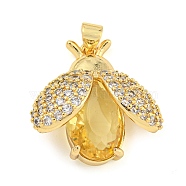 Rack Plating Brass Micro Pave Clear Cubic Zirconia Pendants, with Glass, Long-Lasting Plated, Cadmium Free & Lead Free, Ladybird Charms, Gold, 23x22.5x9.5mm, Hole: 4x3.5mm(ZIRC-L100-150G-01)