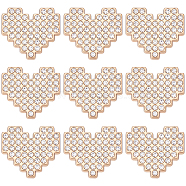 12Pcs Alloy Crystal Rhinestone Shank Buttons, Pixel Heart, Light Gold, 20.5x23x7mm, Hole: 2mm(BUTT-GF0003-65KCG)