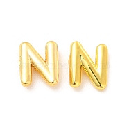 Brass Hollow Out Initial Letter Stud Earrings for Women, Real 18K Gold Plated, Lead Free & Cadmium Free, Letter.N, 7x5.6x1.5mm, Pin: 0.8mm(EJEW-A044-01G-N)
