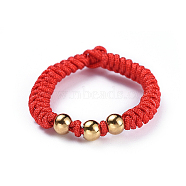 Nylon Cord Braided Rings, with Eco-Friendly Brass Beads, Golden, Size 10, 19.5mm(RJEW-JR00257-02)