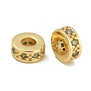 Rack Plating Brass Micro Pave Cubic Zirconia  Beads, Lead Free & Cadmium Free, Long-Lasting Plated, Real 18K Gold Plated, Round, Dark Goldenrod, 7.5x3mm, Hole: 3.5mm(KK-U030-31G-02)