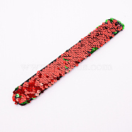 Mermaid Slap Bracelets, Two-color Reversible Charm Sequins Flip Wristbands, Red, 214x28x5.5mm(BJEW-TAC0004-03O)