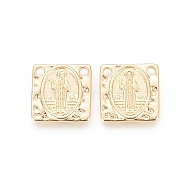 Brass Charms, Long-Lasting Plated, Square with Saint, Hammered, Real 18K Gold Plated, 16x16x2mm, Hole: 1.8mm(KK-F811-01G-01)