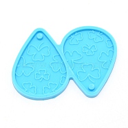 DIY Earring Silicone Molds, Resin Casting Molds, For UV Resin, Epoxy Resin Jewelry Making, Teardrop with Clover, Deep Sky Blue, 54x73x4mm, Hole: 4mm, Inner Diameter: 50x36mm(DIY-WH0096-29)